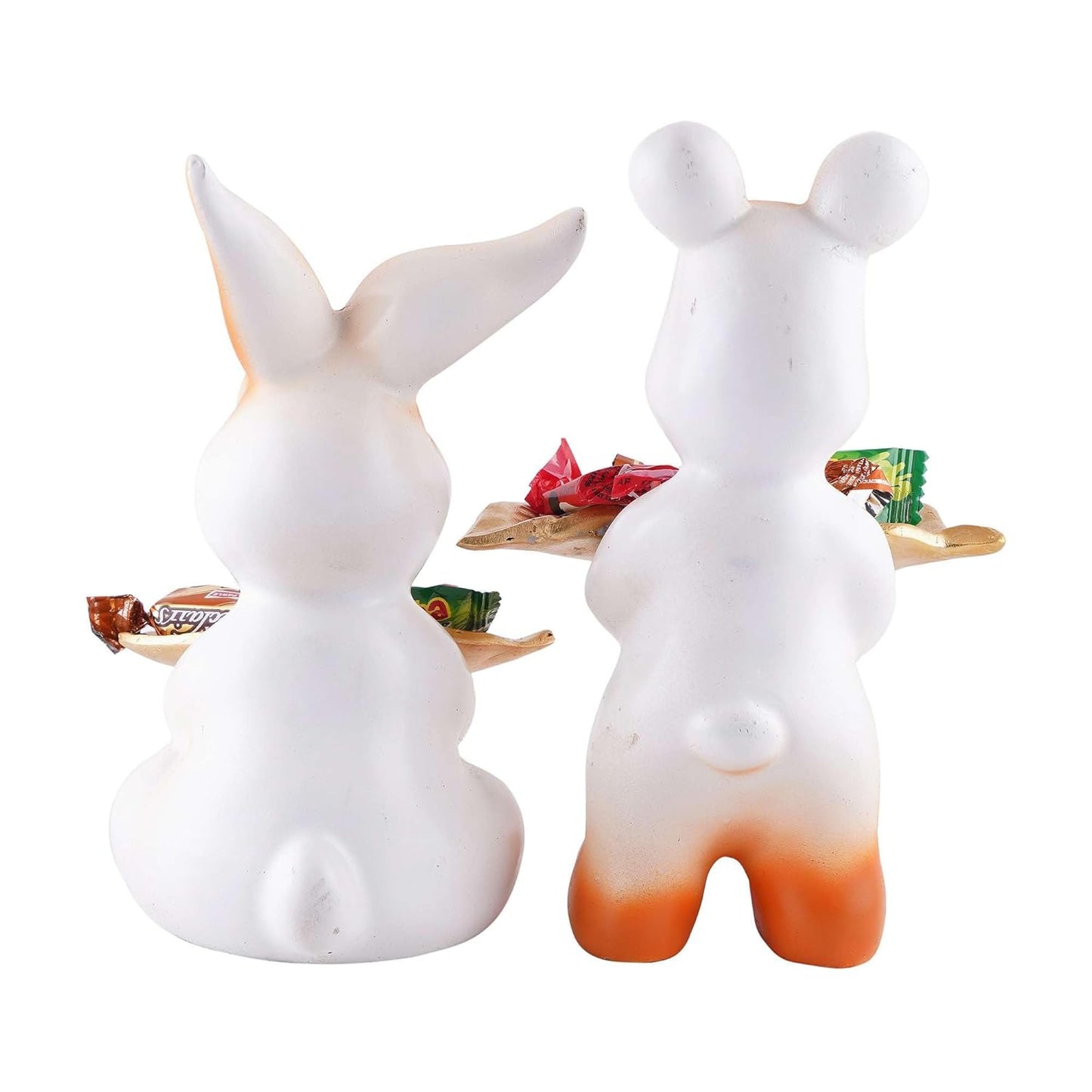 Set of Two Decorative Rabbit Showpiece Home Decor Animal Statues for Living Room, Bedroom, Dining Room, Kitchen, Bathroom, Wedding, Party Dcor (White)