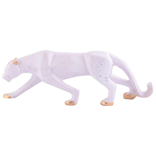 Grabityour White Golden Panther Animal Showpiece Antique Sculpture for Home Decor Showpiece Figurine