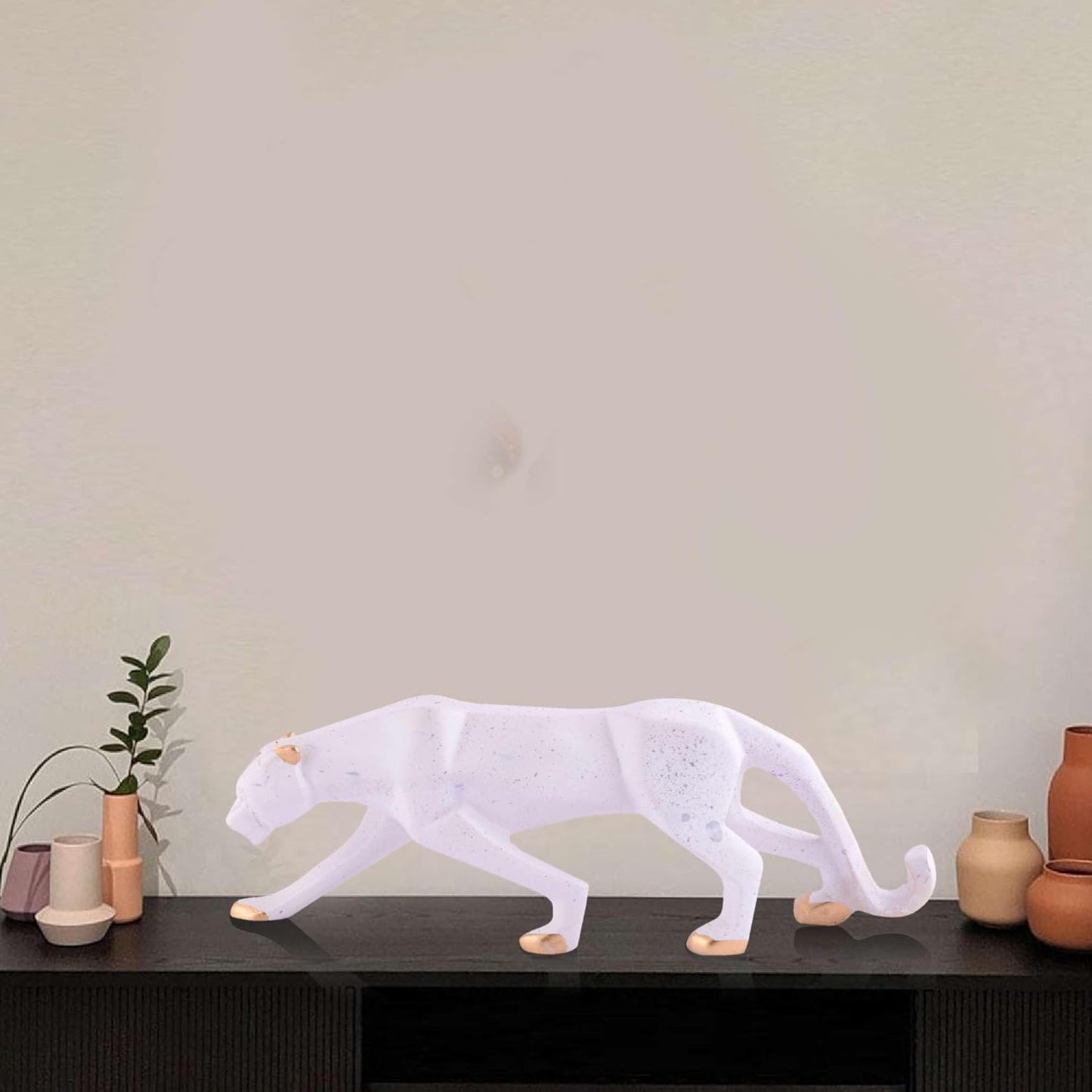 Grabityour White Golden Panther Animal Showpiece Antique Sculpture for Home Decor Showpiece Figurine