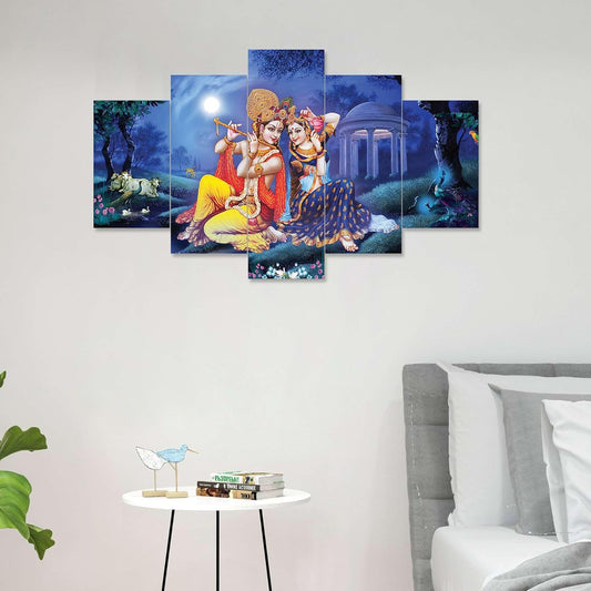 Radhe Krishna Set of Five MDF Framed 3D Wall Painting for Home Decoration, Big Size Painting for Living Room, Bedroom (17x30 inches)