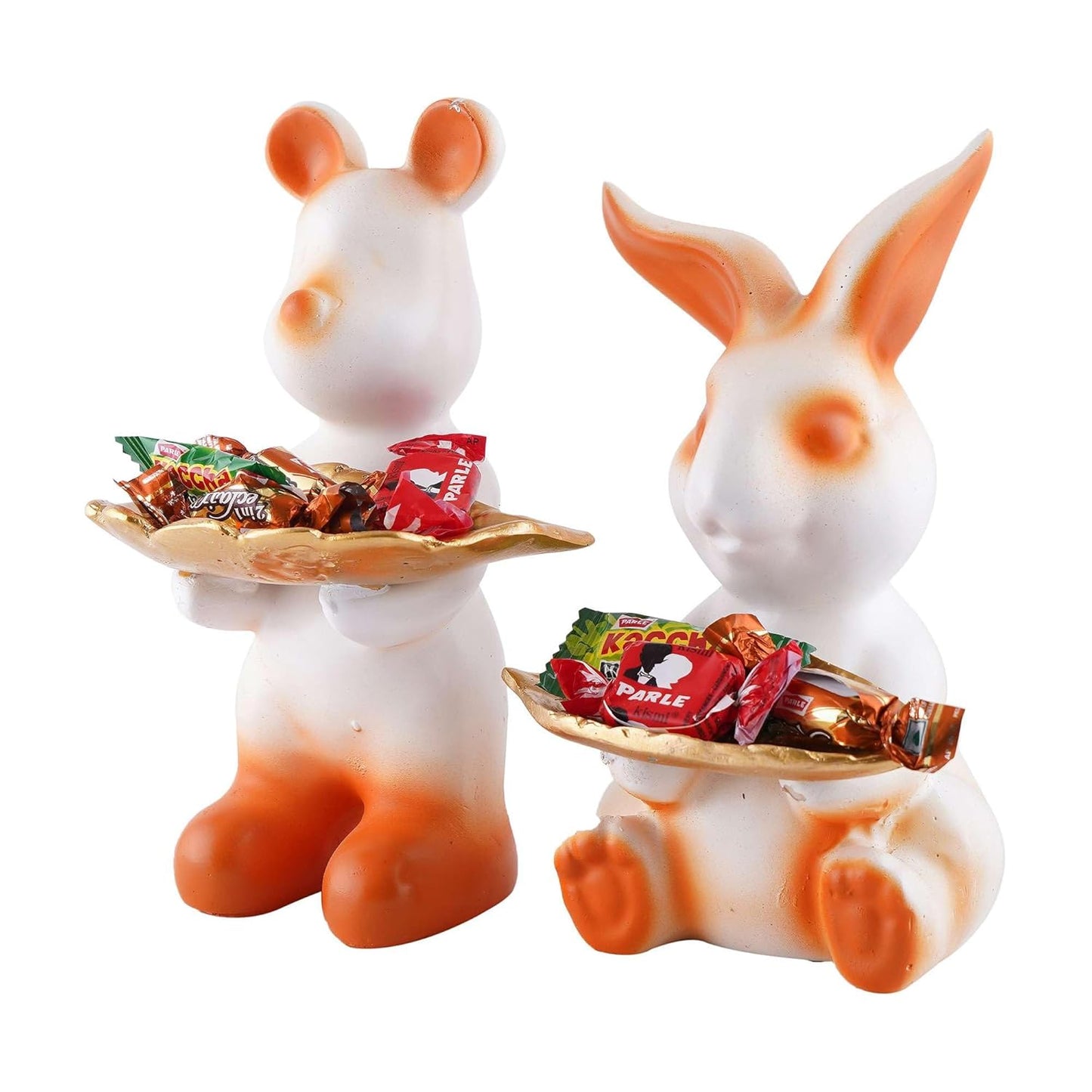 Set of Two Decorative Rabbit Showpiece Home Decor Animal Statues for Living Room, Bedroom, Dining Room, Kitchen, Bathroom, Wedding, Party Dcor (White)