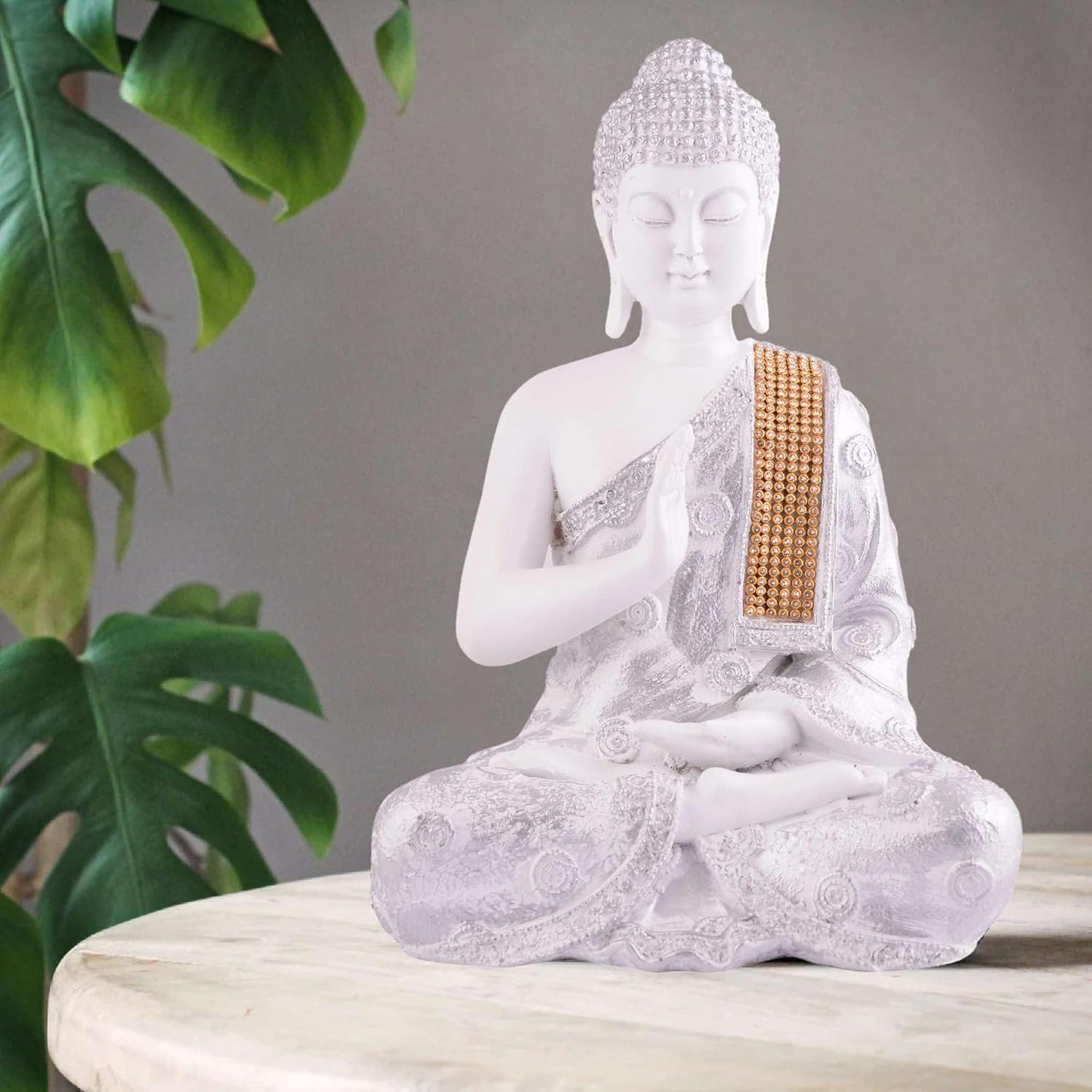 Gautam Buddha Statue Showpiece White Idol Figurine for Feng Sui, Vastu, Home Decor, Office, Diwali, Gifting, Living Room, Bedroom, Study Table