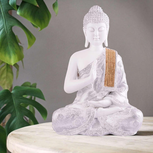 Gautam Buddha Statue Showpiece White Idol Figurine for Feng Sui, Vastu, Home Decor, Office, Diwali, Gifting, Living Room, Bedroom, Study Table