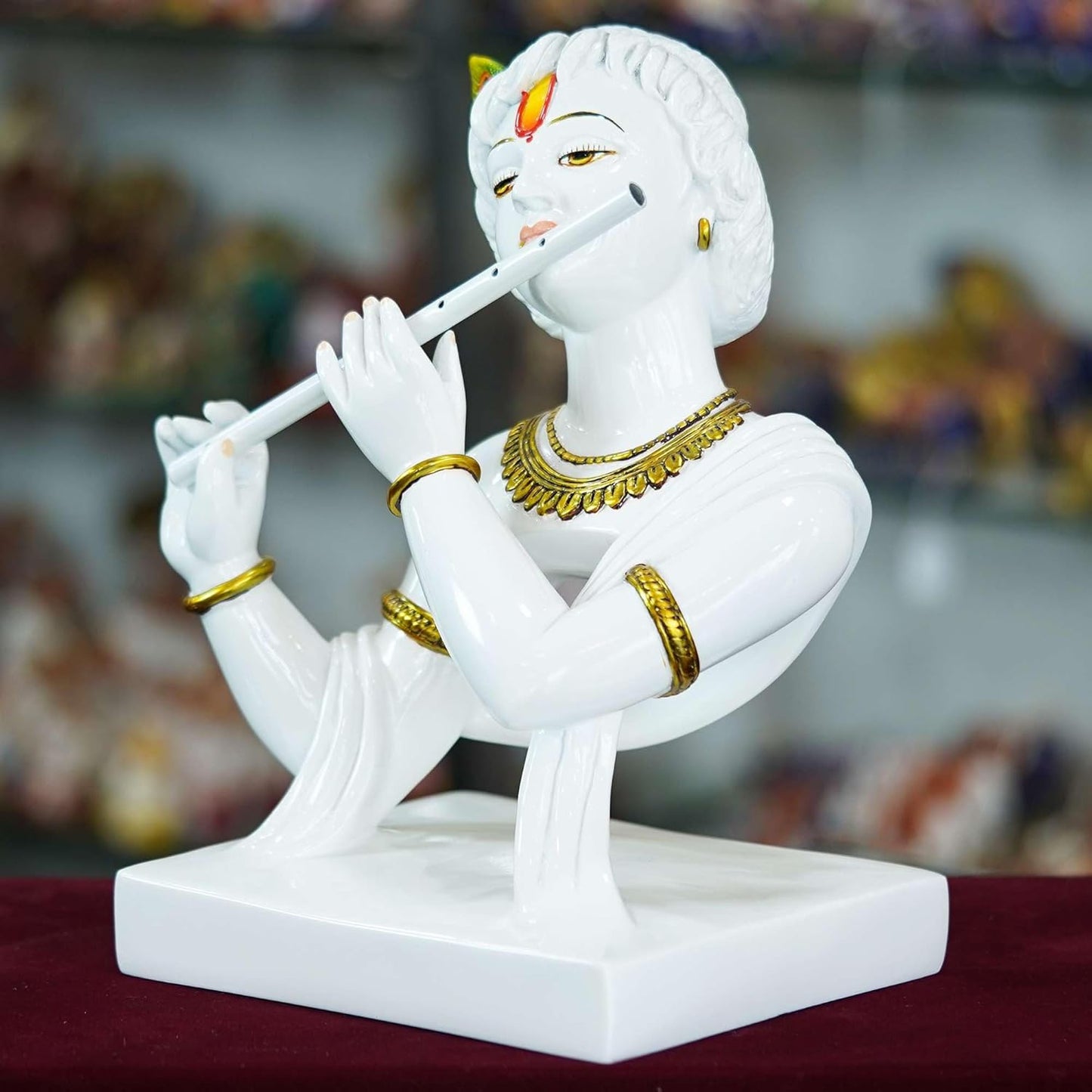 Marble Handmade Flute Krishna white for Home Dcor Handcrafted Showpiece for Table Dcor Temple Dcor