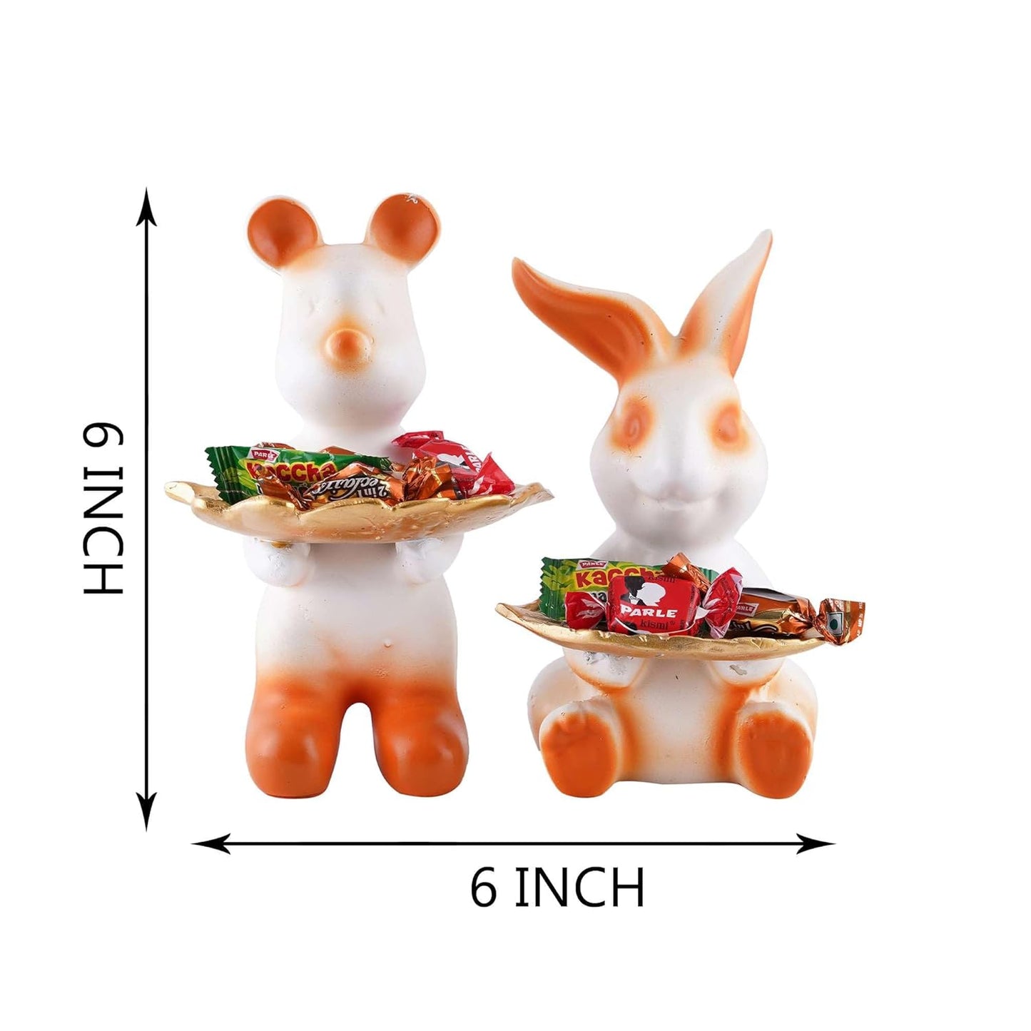 Set of Two Decorative Rabbit Showpiece Home Decor Animal Statues for Living Room, Bedroom, Dining Room, Kitchen, Bathroom, Wedding, Party Dcor (White)