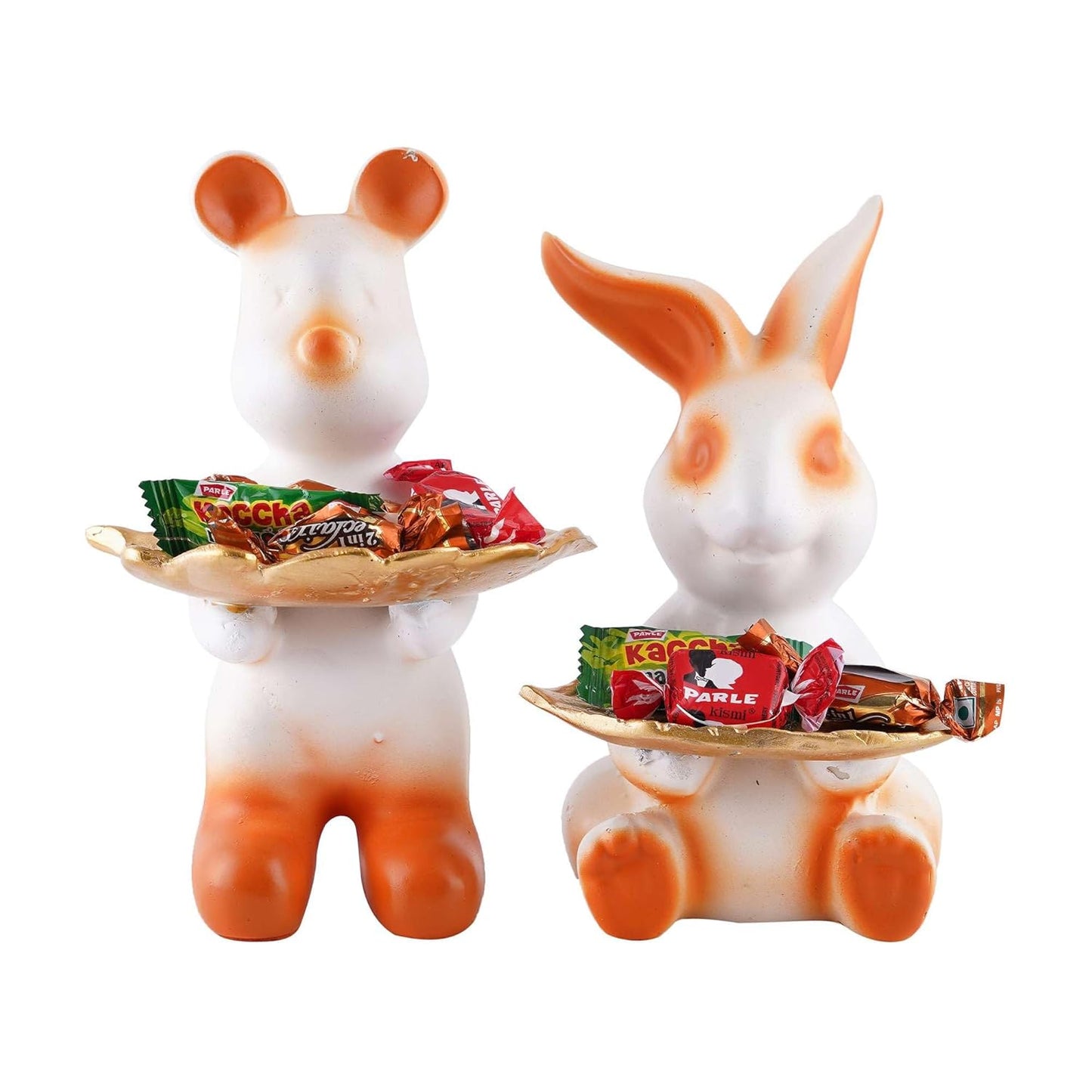 Set of Two Decorative Rabbit Showpiece Home Decor Animal Statues for Living Room, Bedroom, Dining Room, Kitchen, Bathroom, Wedding, Party Dcor (White)
