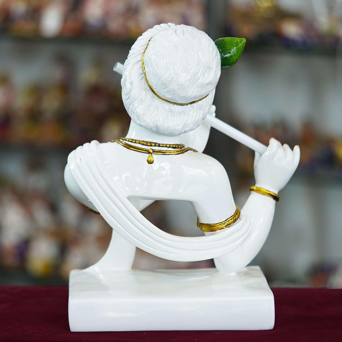 Marble Handmade Flute Krishna white for Home Dcor Handcrafted Showpiece for Table Dcor Temple Dcor