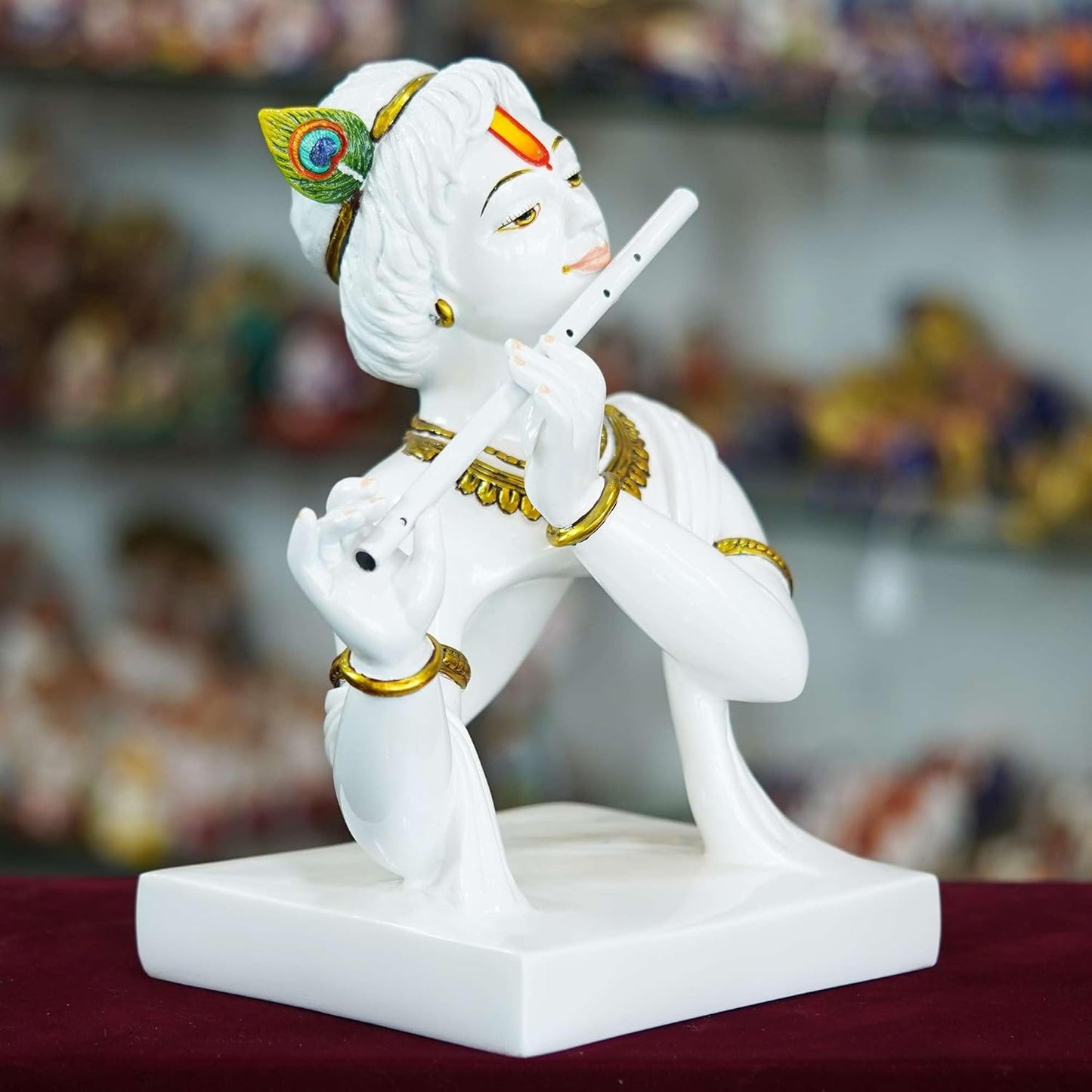 Marble Handmade Flute Krishna white for Home Dcor Handcrafted Showpiece for Table Dcor Temple Dcor