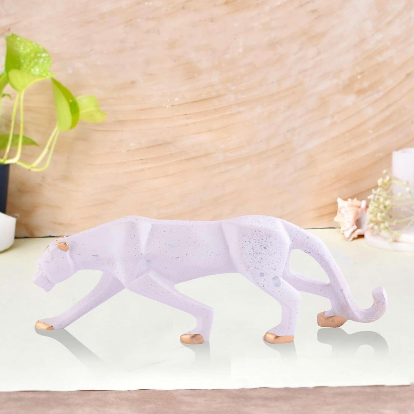 Grabityour White Golden Panther Animal Showpiece Antique Sculpture for Home Decor Showpiece Figurine