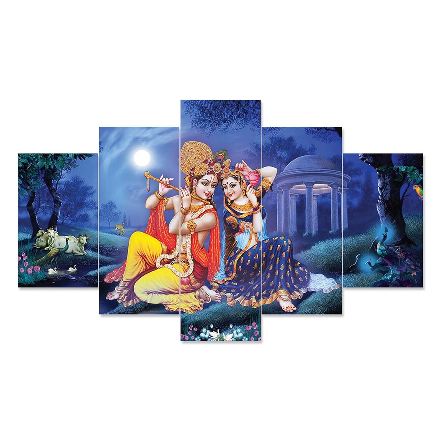 Radhe Krishna Set of Five MDF Framed 3D Wall Painting for Home Decoration, Big Size Painting for Living Room, Bedroom (17x30 inches)