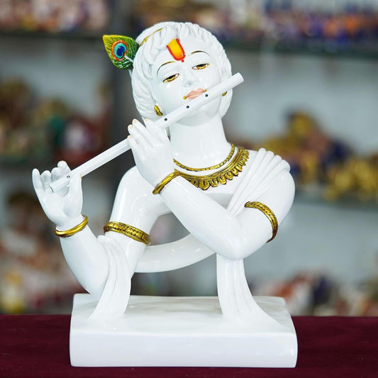 Marble Handmade Flute Krishna white for Home Dcor Handcrafted Showpiece for Table Dcor Temple Dcor