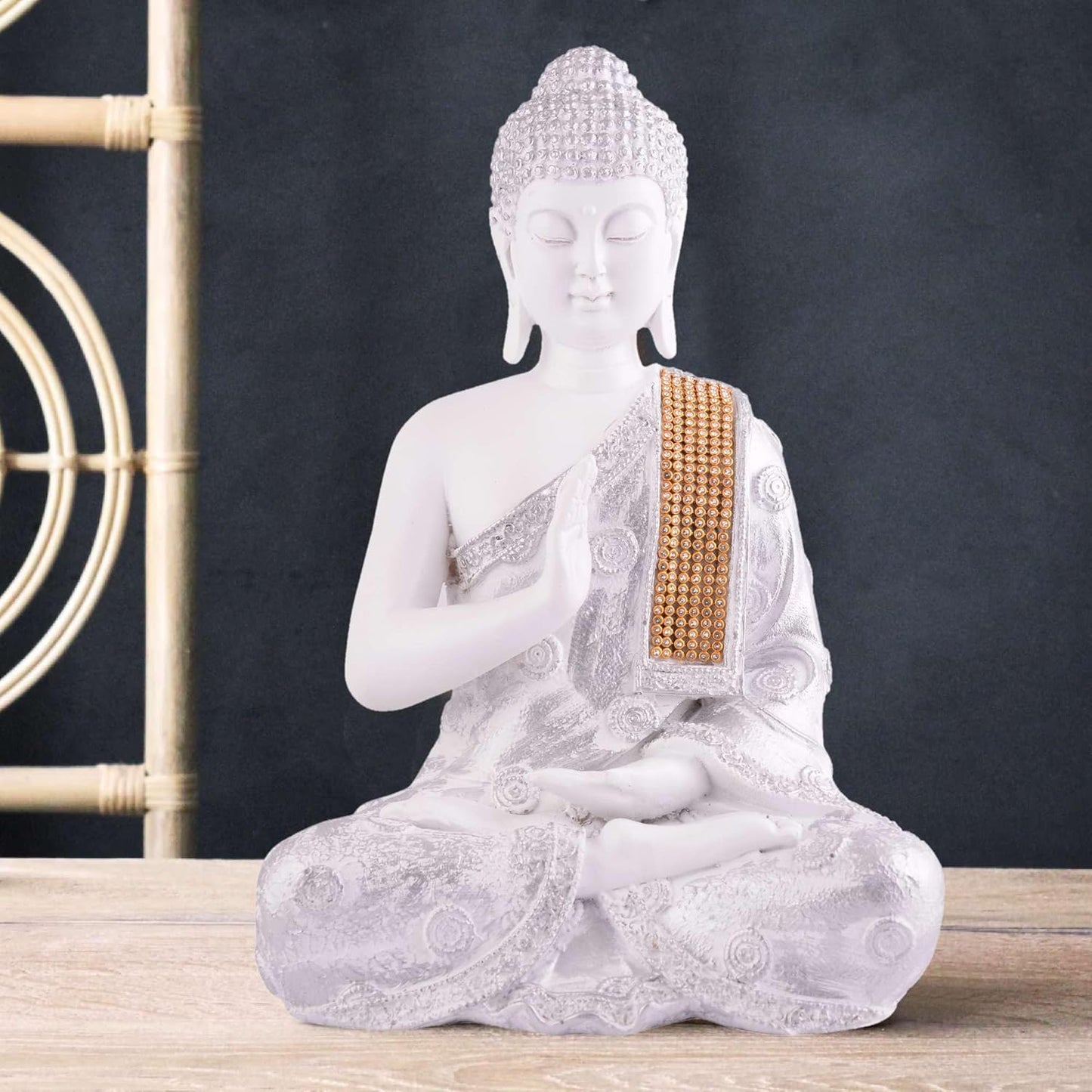 Gautam Buddha Statue Showpiece White Idol Figurine for Feng Sui, Vastu, Home Decor, Office, Diwali, Gifting, Living Room, Bedroom, Study Table
