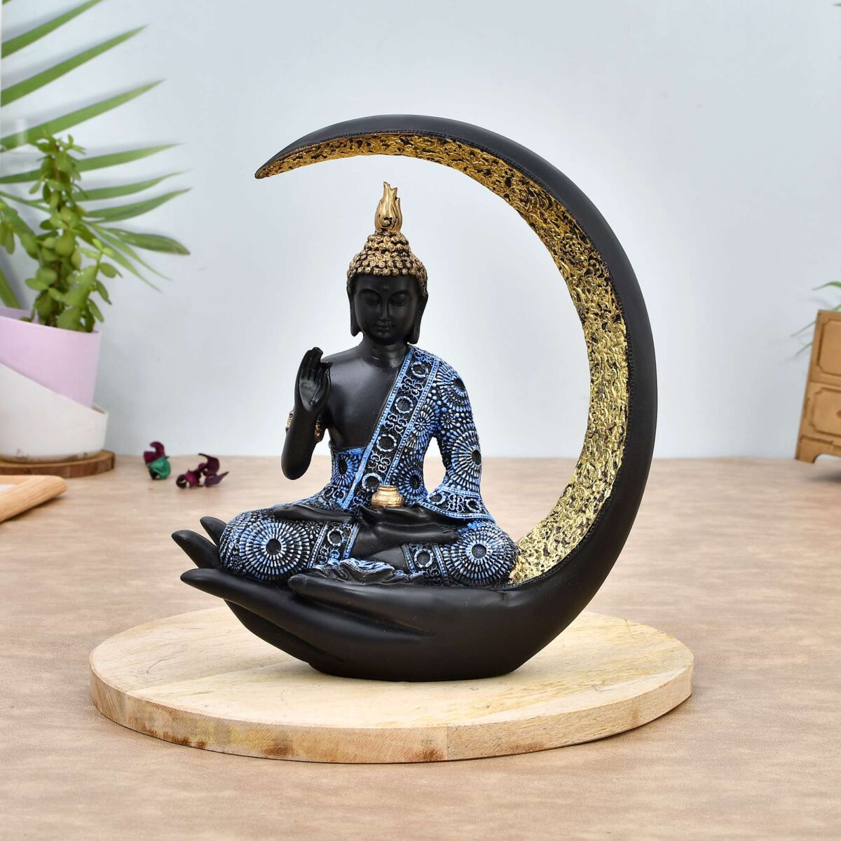 Antique Big Meditating Moon Buddha Statue